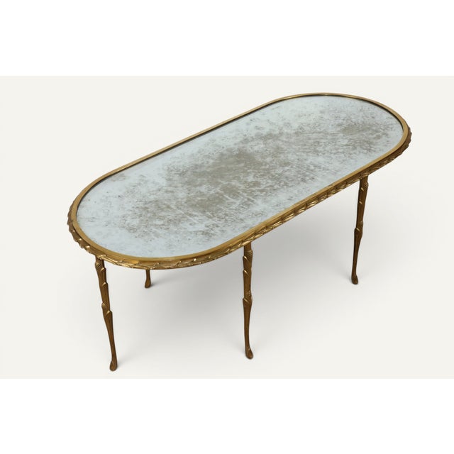 Baguès Coffee Table in Gilt Bronze and Aged Mirror, 1950s For Sale - Image 4 of 18