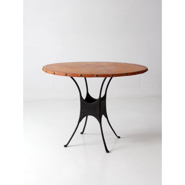 Mid-Century Leather and Iron Round Dining Table For Sale - Image 10 of 16