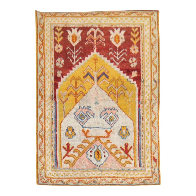 Colorful Antique Turkish Oushak Prayer Rug - 3'3" x 4'8" For Sale