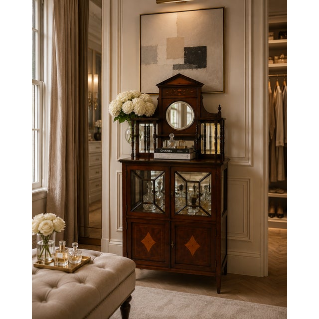 Antique Edwardian Satinwood Inlaid Mahogany Display Cabinet with Mirror Back, 1900 For Sale - Image 11 of 12