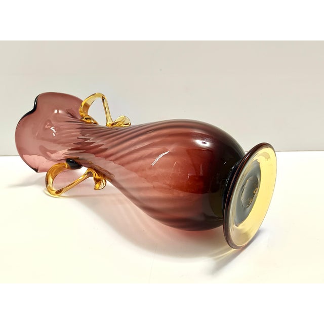 Brown and Yellow Murano Glass Amphora Vase attributed to Fratelli Toso, Italy, 1940s For Sale - Image 4 of 12