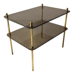 Vintage Smoked Glass and Brass Side Table, 1970s