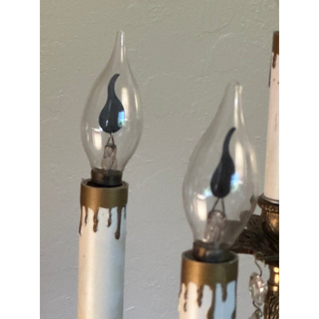Vintage Spanish Brass & Crystal Candelabra Lamp For Sale - Image 4 of 14