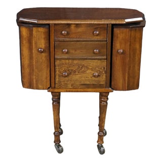 Antique Martha Washington Walnut Spool Sewing Cabinet Chest Side Table Stand For Sale