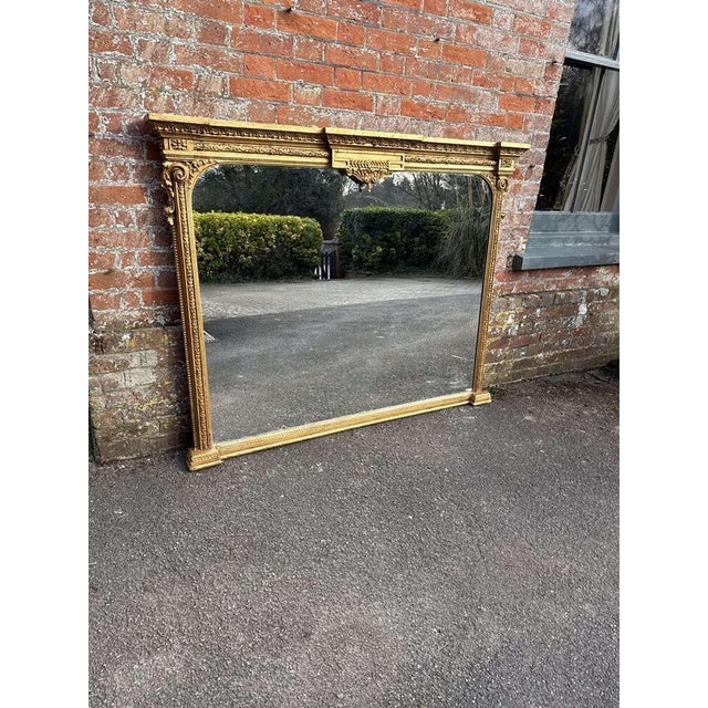 Gold Large Antique English Gilt Overmantle Mirror For Sale - Image 8 of 8