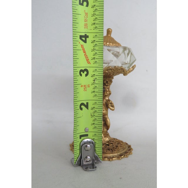 Dar Glo Ny Lidded Glass Salt Cellar on Gilt Brass Filigree Cherub Pedestal 5011b For Sale In Miami - Image 6 of 11