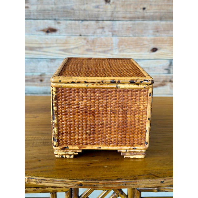 Mid 20th Century Vintage Tortoiseshell Bamboo & Woven Rattan Lidded Storage Box For Sale - Image 5 of 12