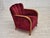 1960s, Danish armchair. Cherry-red furniture velour, bent beech wood, springs in the seat. Original good condition: no...