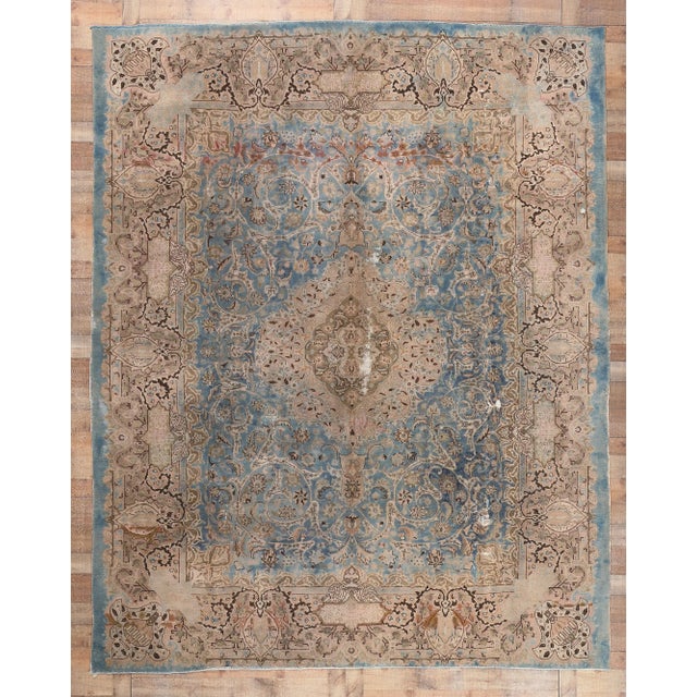 Blue Mid 20th Century Vintage Persian Kashan Kashmar Rug, 09'09 X 12'02 For Sale - Image 8 of 9