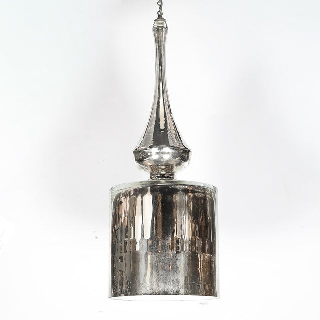 Mid 20th Century Modernist Hand-Blown Murano Mercury Glass Pendant Chandelier W/ Chrome Fittings For Sale - Image 5 of 16