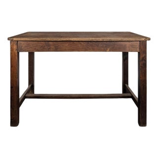 Rustic Walnut Table with H-Shaped Stretcher For Sale