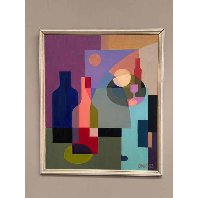 Mid-Century Modern BMK, Abstract Still Life, 1993, Oil Painting on Canvas, Framed For Sale - Image 3 of 18