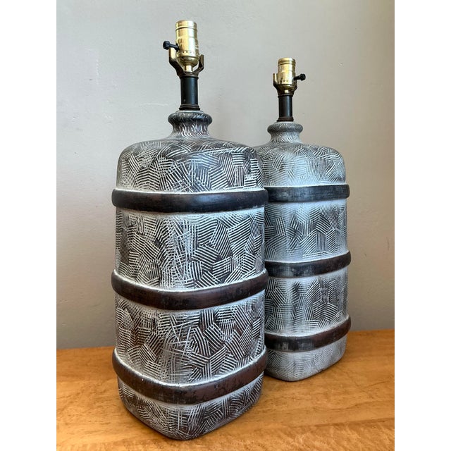 Vintage Geometric Ceramic Table Lamps - Pair For Sale - Image 12 of 12