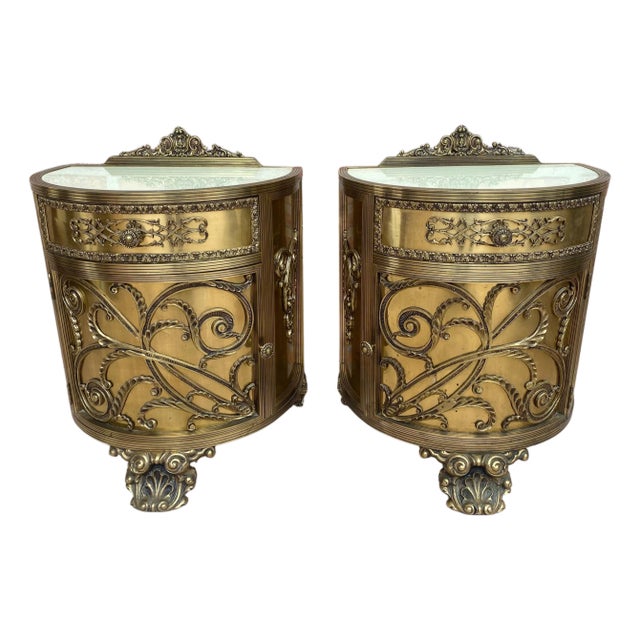 Pair of Louis XVI Style Bronze Demilune Cabinets, 20th Century For Sale