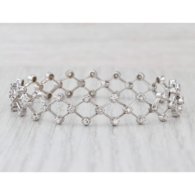 Modern 1.70ctw Diamond Lattice Bracelet 14k White Gold 6.75" 10.5mm For Sale - Image 3 of 8