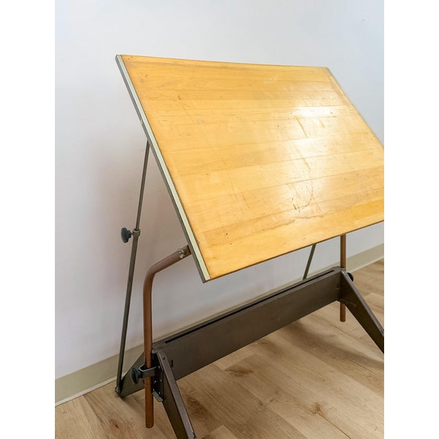 Wood Vintage Drafting Table Pivot Tilt Blonde Wood Artist Architect MCM For Sale - Image 7 of 14