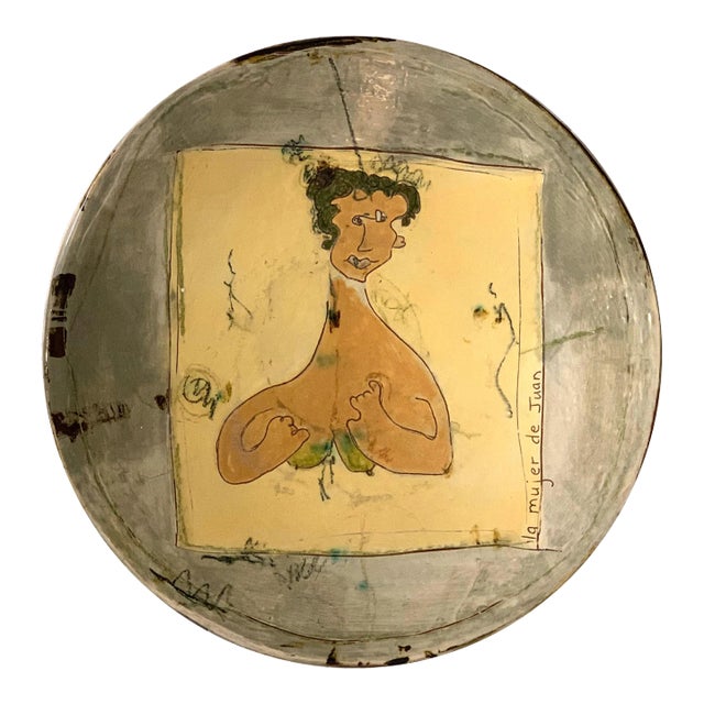Mid 20th Century "La Mujer de Juan" Glazed Pottery Charger For Sale