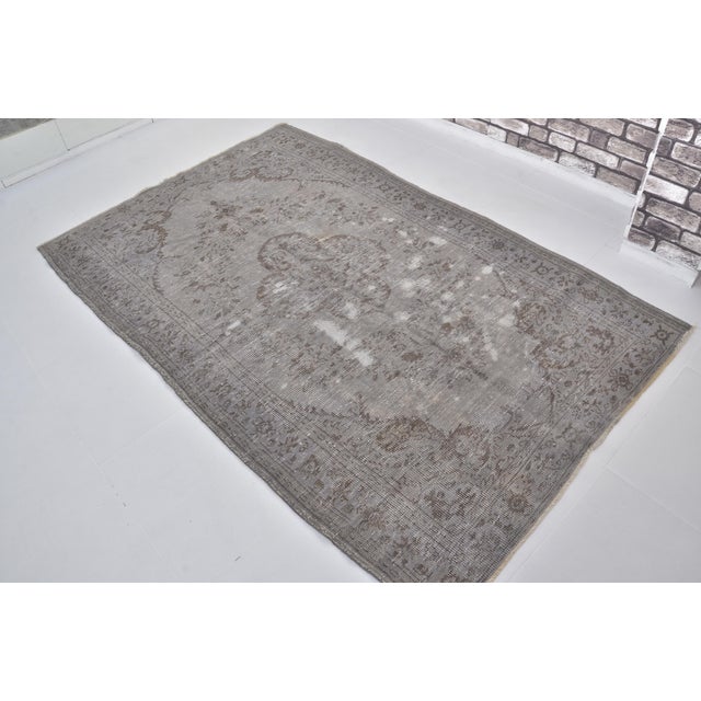 Turkish Dove Grey Oushak Antique Carpet For Sale - Image 3 of 10
