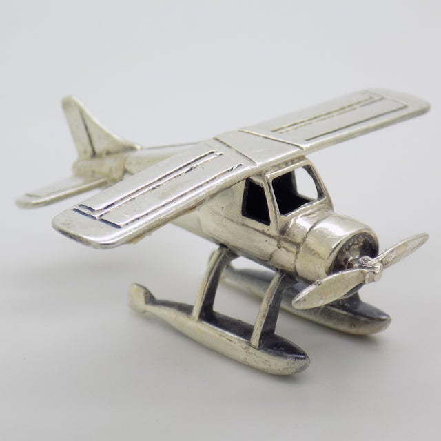 Italian Vintage Italian Handmade Genuine Sterling Silver 925 Floatplane Seaplane Airplane Figurine Sculpture For Sale - Image 3 of 12