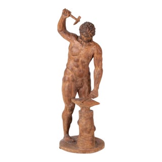 19th Century Italian Terracotta Statuette of Vulcan Forging a Dagger on an Anvil For Sale