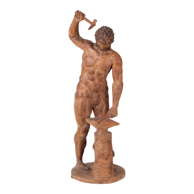 19th Century Italian Terracotta Statuette of Vulcan Forging a Dagger on an Anvil For Sale