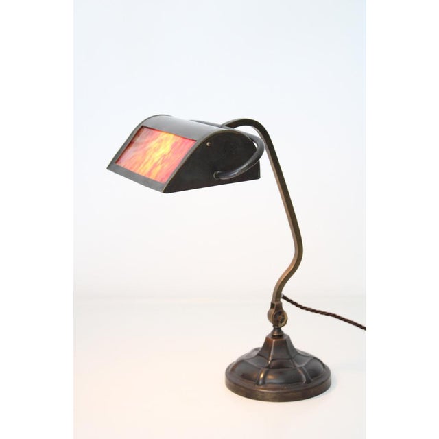 Bankers Lamp in Brass with Colored Glass Insert, 1920s For Sale - Image 6 of 15