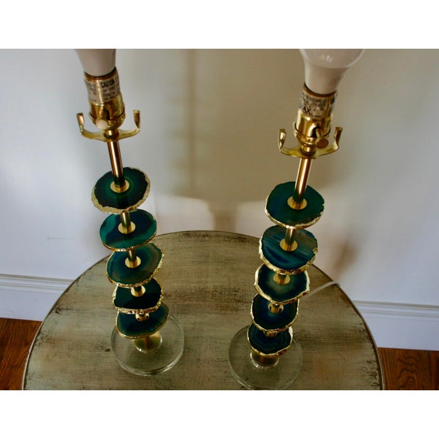 Contemporary Modern Blue Aqua Agate Lamps - a Pair For Sale - Image 3 of 5