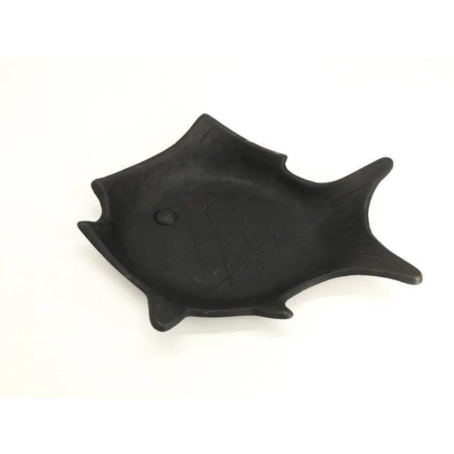 Metal Vintage Japanese Cast Iron Black Fish Tray For Sale - Image 7 of 9