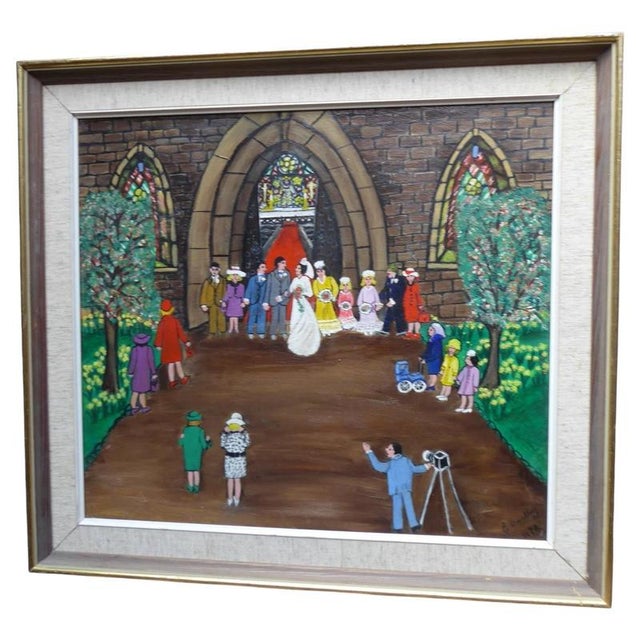 Eunice Bentley, The Wedding, 1972, Oil Painting on Board, Framed For Sale - Image 14 of 14