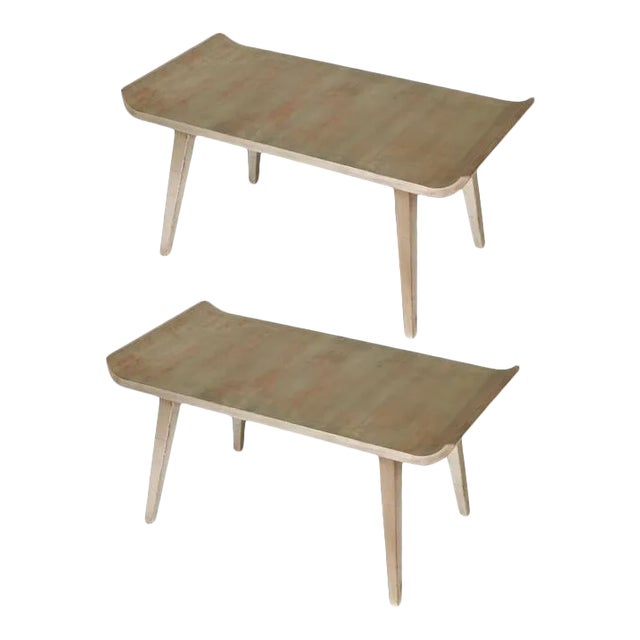 In Manner of Max Kuehne, Silver Leaf Painted Low Tables in Asian Style - A Pair For Sale