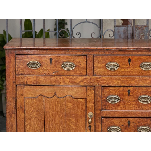 Brown 19th Century English Oak Buffet with Six Drawers, Two Doors and Brass Hardware For Sale - Image 8 of 12