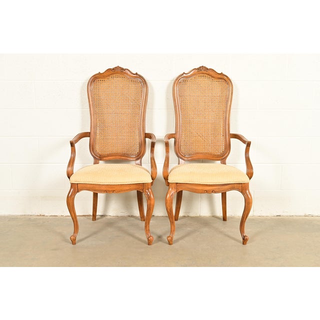 Thomasville French Provincial Louis XV Carved Walnut and Cane Back Armchairs, Pair For Sale - Image 14 of 14