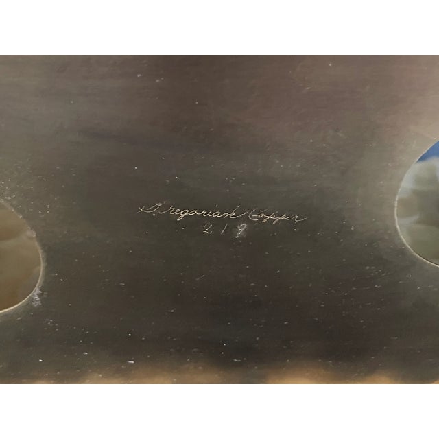 Metal Mid Century Hollywood Regency Gregorian Copper Gold Magazine Holder For Sale - Image 7 of 11