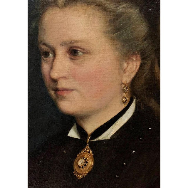 Gold Carlo Botti, Portraits with Gentleman and Lady, 1875, Oil on Canvas, Framed, Set of 2 For Sale - Image 8 of 8