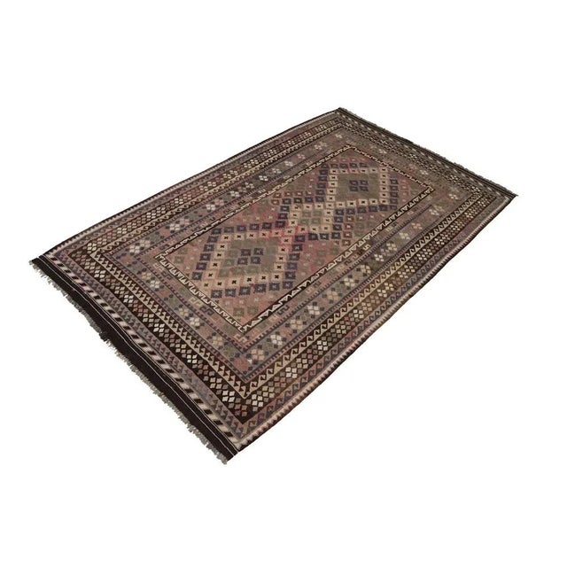 Fine Afghan vintage nomadic Kilim Fine Hand-woven Afghan Ghalmouri Kilim from central Afghanistan. Typically geometric...