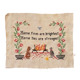 Vintage 1960s Linen Cross-Stitch Sampler For Sale