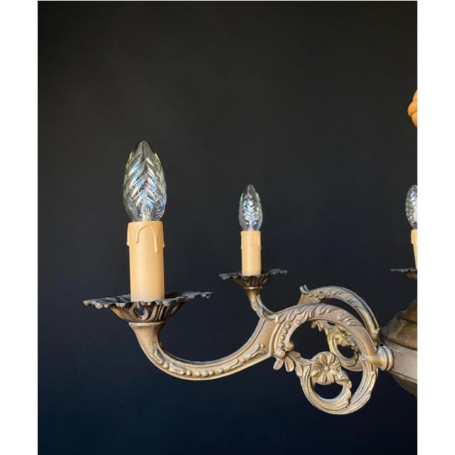 Wood Italian Chandelier in Wood and Brass, 1950s For Sale - Image 7 of 10