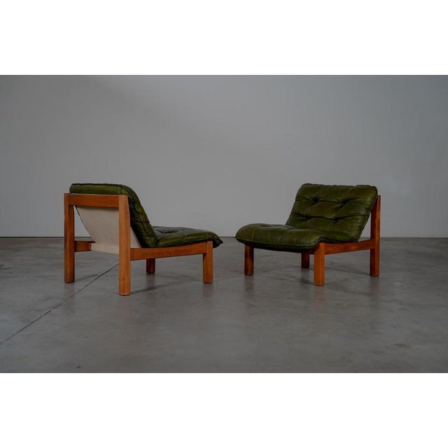 Late 20th Century Lounge Chairs in Green Leather, Denmark, 1970s For Sale - Image 5 of 8