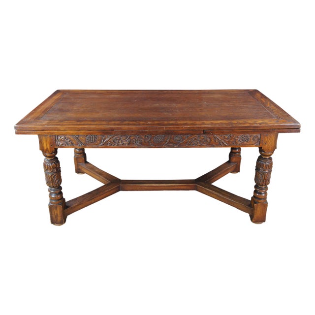 Antique Jamestown Lounge Feudal Oak Jacobean Refectory Trestle Dining Table For Sale