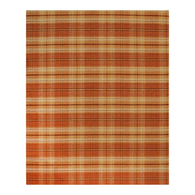 10x14 Yellow Flat Weave Wool Tartan Kilim Geometric Modern Carpet Rug For Sale