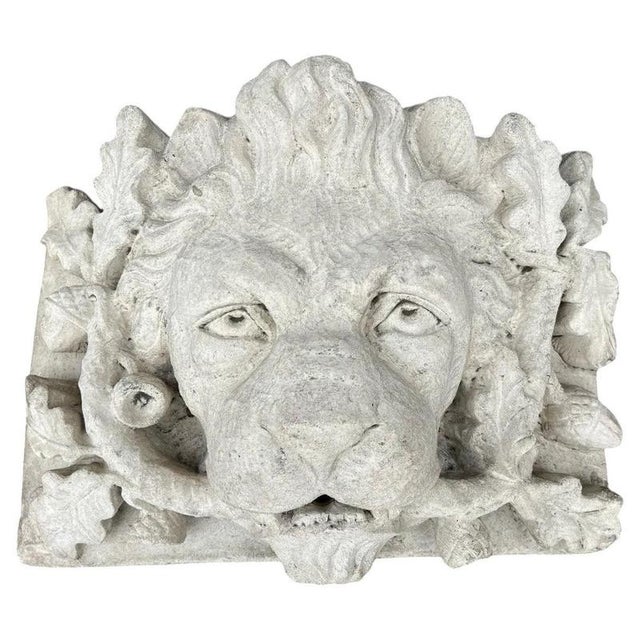 Cast Stone Lion Head Fountain Mask with Oak Leaves and Acorns For Sale - Image 16 of 16