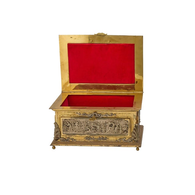 Antique Spanish Gilt Bronze / Silvered Casket Box Lined Interior Decorative Box For Sale In New York - Image 6 of 7