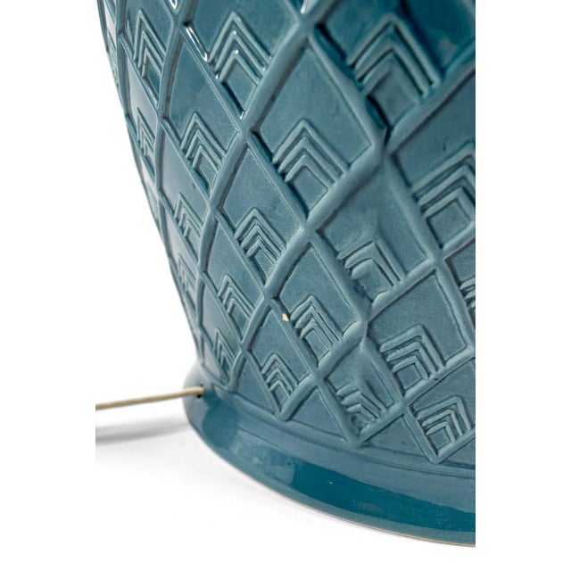 Vintage French Blue Ceramic Lamp, 1950s For Sale - Image 9 of 12