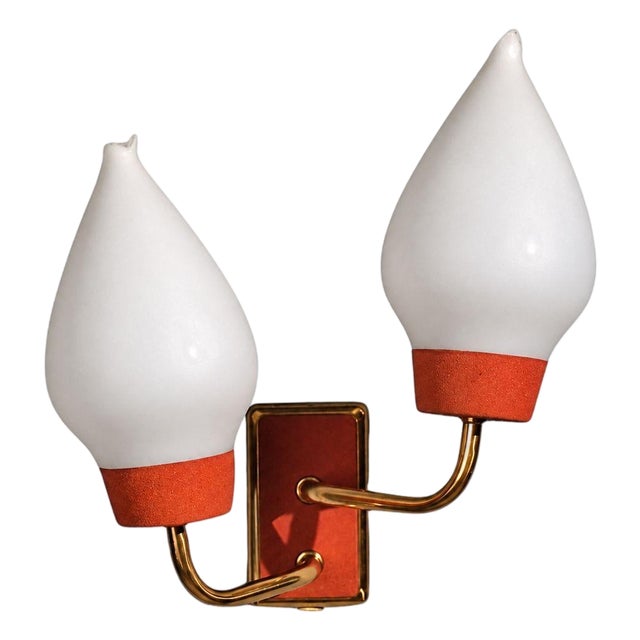 1940s Swedish Modern, Wall Sconce, Brass, Lacquered Metal, Glass40s For Sale