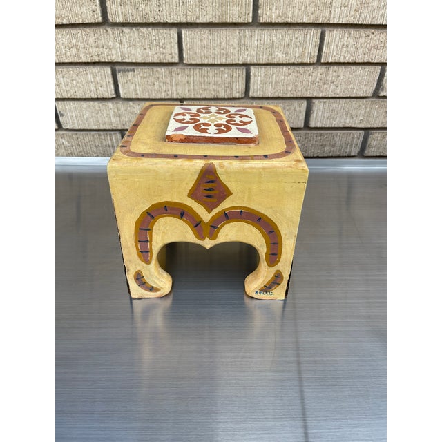 This is a very nice New Mexico hand painted piece and artist signed. Mexican tile has a chip but could easily be replaced....