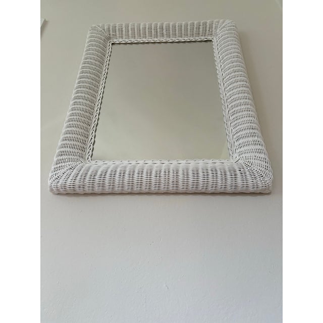 Wood Vintage White Rectangle Wicker Frame Mirror For Sale - Image 7 of 11