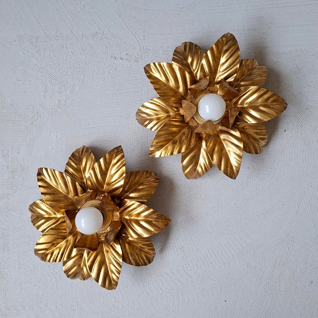 Vintage Golden Metal Ceiling Lights, 1970s, Set of 2 For Sale - Image 6 of 6