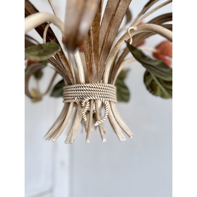 Metal Vintage Passeri Florentine Floral Chandelier in Hand-Painted Wrought Iron, Italy, 1960s For Sale - Image 7 of 15