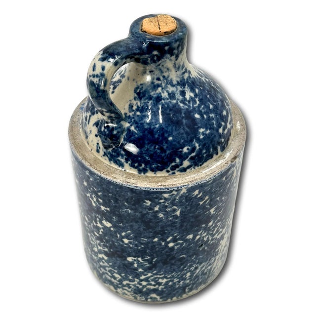 Ceramic Very Rare Antique American 1 Gallon Size Blue Spongeware Decorated Stoneware Spirits Jug - Circa 1900 For Sale - Image 7 of 12