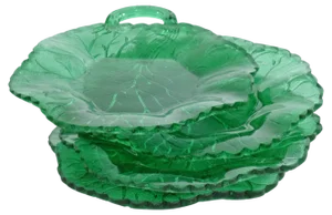 Aesthetic Movement Emerald Green Glass Leaf Plates, Set of 4